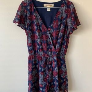 Navy and red floral romper